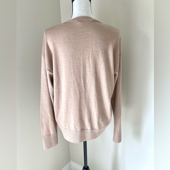 Veronica Beard LENI STRIPE TIE NECK MERINO WOOL SWEATER IN CAMEL Size L - Picture 7 of 9